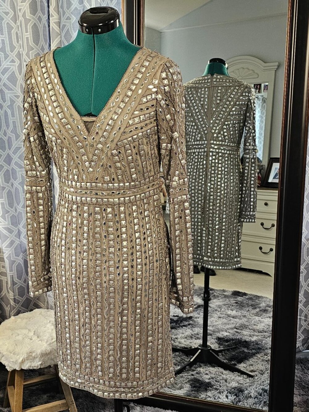 Adrianna Papell Beaded Stud Sheath Dress – Size 8